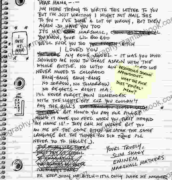 Eminem Writing Lyrics In A Notebook, Capturing His Thoughts And Feelings That Later Translate Into His Evocative And Powerful Songs. Eminem (Superstars Of Hip Hop) Z B Hill