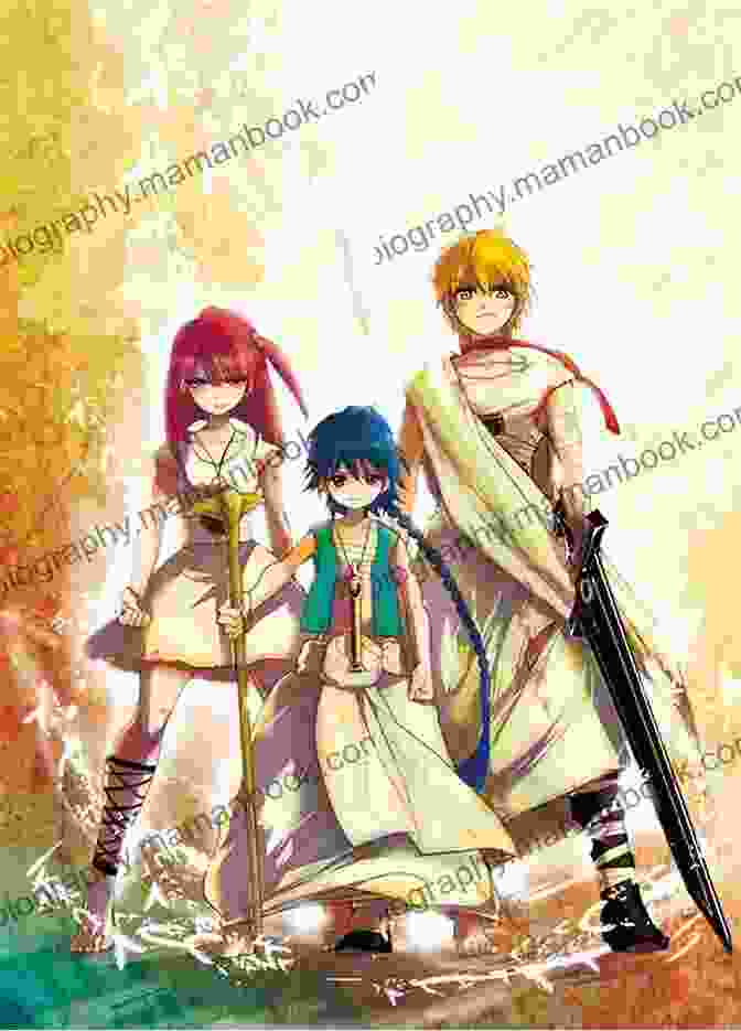 Magi: The Labyrinth Of Magic Vol. 1 Cover Art Featuring Alibaba, Aladdin, And Morgiana Standing Back To Back, Surrounded By Magical Symbols And Creatures. Magi: The Labyrinth Of Magic Vol 3